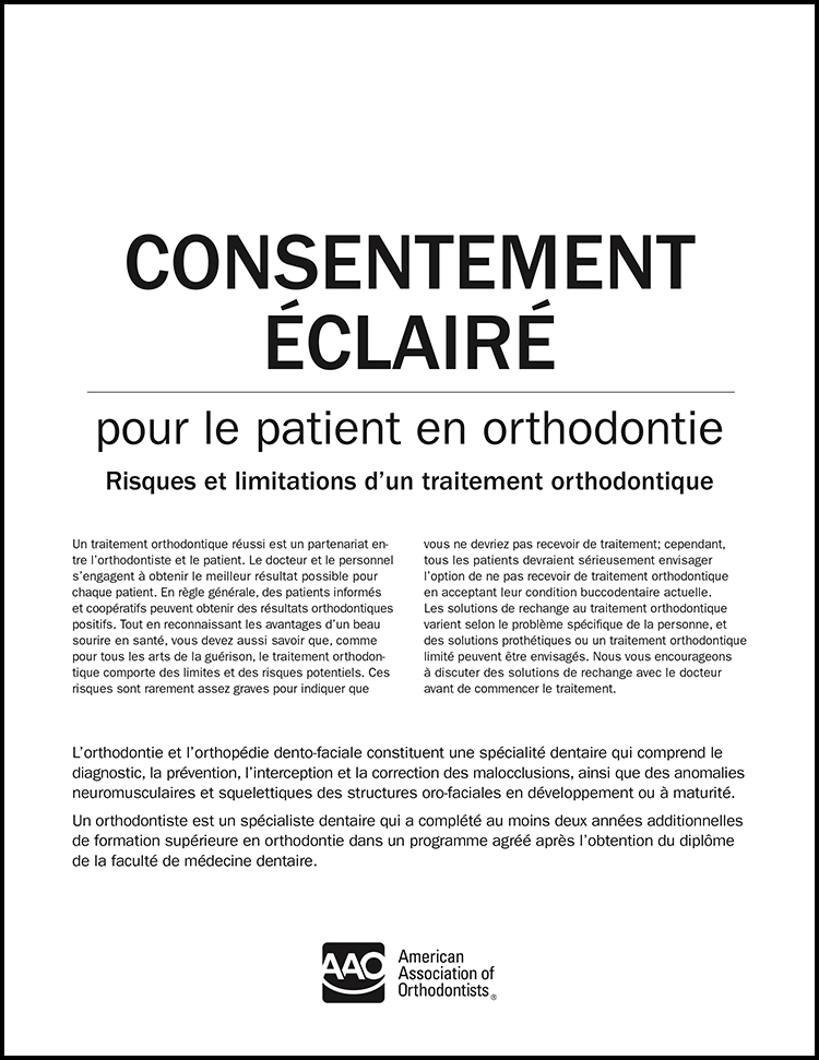 Informed Consent For The Orthodontic Patient (FRENCH)